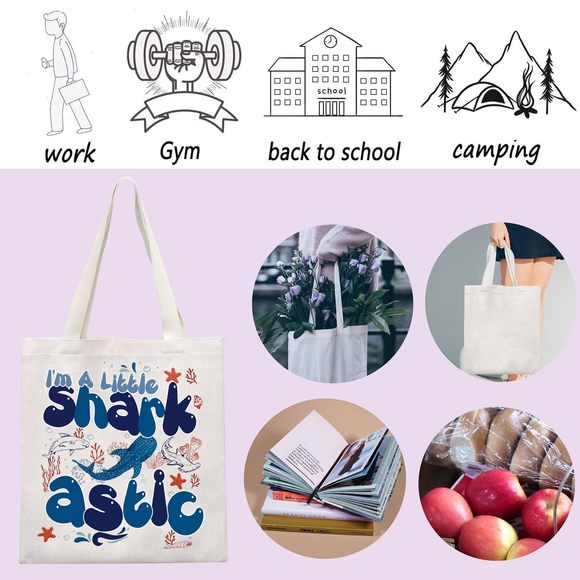 Shark Lover Gift I'M A Little Sharkastic Tote Bag Marine Biologist Gift Ocean : - Picture 3 of 6